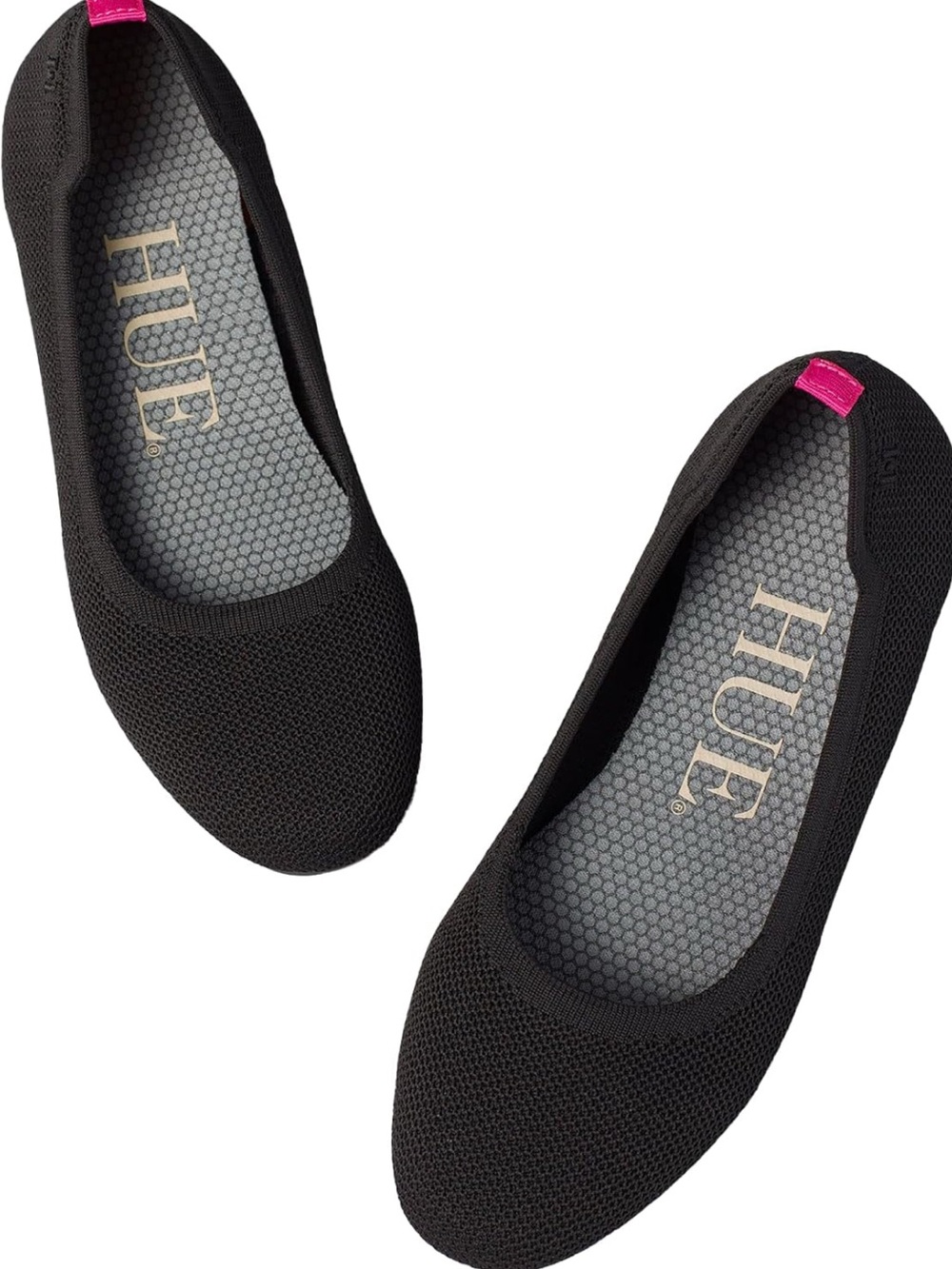 HUE Black Knit Ballet Flats with Hot Pink Heel Tab